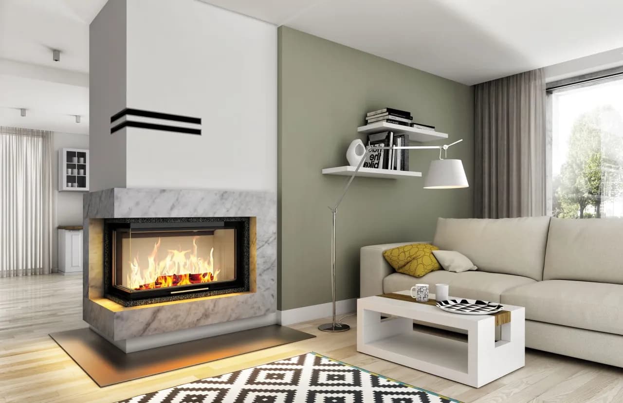 Kominek narożny z obudową: Eleganckie ciepło w rogu salonu